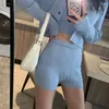 Women's Knits Simple Fashion Sweater Three-piece Spring And Autumn Casual Solid Color Cardigan Slim Camisole Elastic Waist Shorts Suit Women