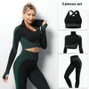 Active Sets 2022 4XL Plus Size 3 pezzi Donna senza cuciture Tuta sportiva Giacca con zip Allenamento Yoga Set