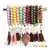 Keychains Lanyards Tassel kralen houten armband DIY houten sleutelringen met randsleutelhanger voor vrouwen 13 kleuren drop levering mode dhgvt