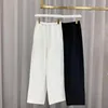 Calça feminina Mulheres 2022 Produto de outono nórdico simples linho de cintura alta misturada reta de perna larga e elástica casual