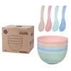 Tigelas 4pcs palha de trigo redonda colheres de poço de café da manhã Salada de recipiente de cereais Ramen Sopa Sopa Tableware para crianças