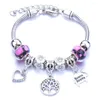 Strand 2022 Est Big Hole Beads Beaded Bracelet DIY Pink Round Bead Bangle Resin Alloy Jewelry -Style