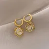 Hoop Earrings Korean Gold Color Hollow Rose For Women Fashion Simple Crystal Circle Huggies Wedding Ear RingS Studs Jewelry Gift