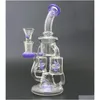 Pipes à fumer Double Recycleur Narguilés Bongs en verre Hélice Spin Percolater Eau Violet Dab Rigs avec 14 mm Joint Huile Verte XL167 Dr Dhztq