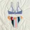 Kvinnor Sexig tvådelar Bikini Kontrast Color Design Suspender Swimwear QJ1524 Summer Fashion Bathing Sporty Beach Suit Swimsuit