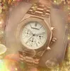 Populär herrklocka 42 mm Full funktionell stoppur Mode Casual klocka Man Full Rostfritt stål Lyxig Quartz rörelsekalender Rose Gold Armband Klockor Presenter