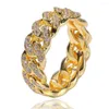 Anéis de casamento 8mm Hip Hip Hop Iced Out Furb Cuban Link Casal Ring Jewelry Gold Bling CZ Diamond Cocktail de noivado para homens Mulheres