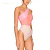 Frauen einteiliger Badeanzug sexy Bikini Splicing One Shoulder Hollow Out Design Bademode qj2029 Sommermode sportlicher Strandanzug