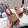 2023 womens slippers fashion embroidered canvas designer slides slip on slipper girls 60mm Canvas covered platform sandals and dust bags big size 35-41