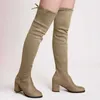 Najlepsze buty modowe uda dla kobiet czarne vintage bandage zamszowe platforma pięty Femaleknee długie zimowe buty buty 221213