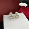 Charm Vintage Diamond Pearl Earrings Women Letters Designer Studs Golden Rhinestone Earndrops With Box