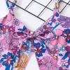 Kvinnor Tv￥del Sest Sexig Bikini Floral Print Purple Color SwimeWear QJ1527 Summer Fashion Sporty Beach Suit Suspender Swimsuit 2023 New Bathing Suit