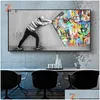 Paintings Street Graffiti On The Abstract Art Curtain Banksy Canvas Painting Poster Print Wall Picture Living Room Drop Delivery Hom Dhssw