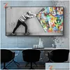 Schilderijen Street Graffiti op het abstracte kunstgordijn Banksy Canvas schilderen Poster afdrukken muur foto woonkamer drop levering hom DHSSW