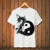 Herr t-skjortor svart kort￤rmad trendig f￤rg matchande skjorta kinesisk stil tai chi m￶nster rund halsis silk sommarmjuk t-