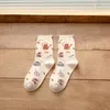 Women Socks Style Cartoon Flower Little Girl Combed Cotton Jacquard Student Pastoral Leaf and