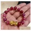 Beaded Natural Stone Feng Shui Strands Bracelets Pixiu Wealth Luck Chinese Pi Yao Dragon Charm Elastic Amet Bracelet For Men Women D Dh8Ai