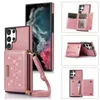 Shockproof Phone Cases for Samsung Galaxy S23 S22 S21 S20 Note20 Ultra Plus Solid Color Glitter PU Leather Kickstand Case with Card Slots and Shoulder Strap