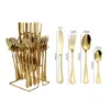 Conjuntos de utensílios de jantar 24pc Conjunto de talheres com talheres de talheres de aço inoxidável para 6 pessoas Farço de mesa de cozinha de louça