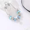 Braccialetti con ciondoli Da 16 a 21 cm Bracciale in cristallo azzurro Ciondoli in ciliegia orientale Perline Bracciale adatto Catena a forma di serpente Accessori fai da te Gioielli A Dhjwl