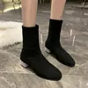 St￶vlar Rhinestones Kvinnor Fashion Stretch Fabric Socks for Women Mid-Calf Square Heels Motorcykel