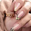 False Nails False Nails 24Pcs Drop-shaped Golden Ribbon Color-block French Stiletto Fake Full Cover Nail Tips DIY Press On Almond