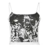 Tanks pour femmes Retro Tide Alien Abstract Print Camisole Vêtements d'extérieur Sexy Girl Gilet Bretelles U-Cou Slim Crop Top Streewear