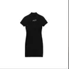 Casual Dresses Summer Short Sleeve Skinny Dress Half High Collar Bröst Standard Temperament Wrapped Hip Slim Black235p