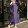 Casual Dresses Women Autumn Dress Solid Color Long Sleeve Split Hem Pocket Kaftan Robe Maxi Abaya Female Clothing