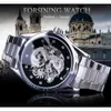 ForSining Diamond Montre design silver rostfri automatisk drake display män homme lyxklockor handled varumärke klassisk topp stål h260J