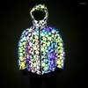 Men's Down Winter Men Colorful Reflective Parkas Hooded Bird Nest Pattern Add Velvet To Keep Warm Street Night Light Fashion