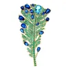 Brooches Vintage Zircon Shining Imitation Emerald Crystal Peacock Feather Broochpin For Women Retro Temperament Luxury Brooch Accessories