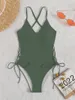 Moda de banho feminina sólida One Piece Swimsuit Monokini Backless 2023 Red Bandrage Nada de maiô para mulheres