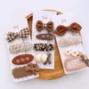 4 -stcs/set chocoladekleurhaar clips voor meisjes haarspelden bowknop gebreide kinderen hoofdtekst geruite stippen bedrukte barettes haaraccessoires