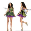 Halloween Fairy Forest Green Elf Theme Costume Wings Belt Flower Fairy Cosplay Dress