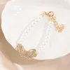 Charm armband vintage diamant hjärta fjäril pendelle armband klassisk imiterad pärla pärlor för kvinnor flickor smycken gåvor