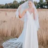 Bridal Véils TopQueen V90 Casamento de Campanha Campanha brilhante Casamento de Multilayer Short for Bride 2022