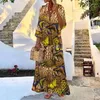 Robes décontractées 2022 Boho sexy col en V à manches longues robe de soirée femmes élégantes imprimé léopard maxi pour la mode