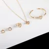 Necklace Earrings Set Heart Zircon 4 In 1 Bracelet Ring For Women Trendy Crystal Golden