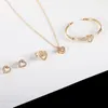 Ketting oorbellen set hart zirkoon 4 in 1 armbandring voor vrouwen trendy kristal gouden