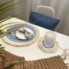 Tapis de table en coton tissé bohème, napperon et lin, coussin d'isolation thermique, broderie exquise, assiette à Dessert, bol, tapis de tasse