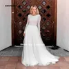 Brautkleid Vestidos De Novia Boho Strand Tüll U-Ausschnitt Langarm Sweep Zug Spitze Illusion A-Linie rückenfreies Brautkleid