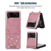 SUCKSKAPT TELEFALL FￖR SAMSUNG GALAXY Z FLIP 4/3 Solid Color Glitter Pu Leather Kickstand Fall med kortplatser