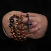 Colliers pendants Naturel Tiger Eye Stone Black Agate Beads Chain Catholic Christ Rosaire Collier Hematite Cross Pray