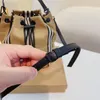 Clasic Drawstring Nylon Bucket Bag Women Crossbody Bags Vertical Stripe Detachable Leather Strap Handle Fashion Handbag Purse Small Tote