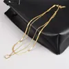 Punk Hip Hop Double Chains Necklace Designer 18K Gold Woman 316l Titanium Steel Snake Chain Rhinestone Square Pendant Neckor for Women Party Fashion Jewelry Gift