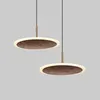 Pendant Lamps Solid Walnut Light Modern Wood Lighting Led Ring Single Lamp Dinning Table Lampara Madera Lampe Bois