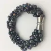 Strand Natural Freshwater Aquaculture Irregular Black Pearl 6-7 Mm Baroque Bracelet With Magnets Clasp 4ROW 20CM