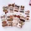 4 -stcs/set chocoladekleurhaar clips voor meisjes haarspelden bowknop gebreide kinderen hoofdtekst geruite stippen bedrukte barettes haaraccessoires