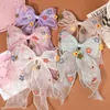 Horquillas con lazos grandes bordados de gasa para niños y niñas, Clip de primavera con flores dulces, accesorios para el cabello de moda